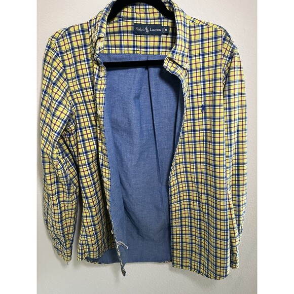 Ralph Lauren Shirt Men's Size M Yellow Plaid Denim Lined Long Sleeve Button Down - Picture 4 of 16